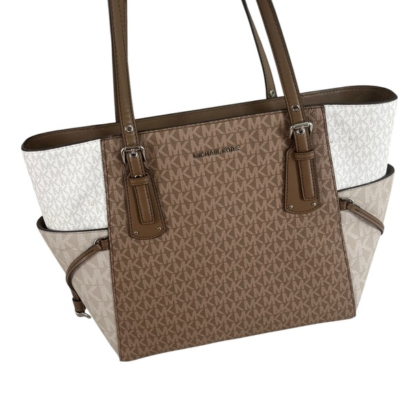Michael Kors Handbags - Michael Kors Driftwood Multi Signature Canvas Large Tote Shoulder Bag Zip Top